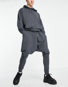 Спортивный костюм выбеленного черного цвета с худи в стиле oversized и джоггерами с очень заниженным шаговым швом ASOS DESIGN-Черный цвет