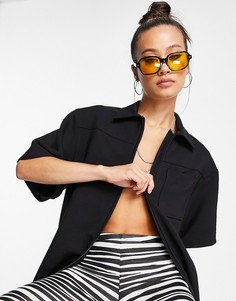 Черная рубашка на молнии Topshop Premium-Черный цвет