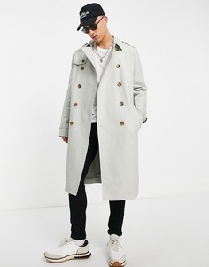 Удлиненный непромокаемый тренч серого цвета с поясом ASOS DESIGN-Серый