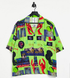 Рубашка с отложным воротником и неоновыми фотопринтами COLLUSION Unisex-Зеленый цвет