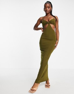 Эксклюзивное платье макси оливково-зеленого цвета с вырезом на груди Missy Empire-Зеленый цвет Missyempire