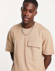 Коричневая oversized-футболка в утилитарном стиле с карманом Topman-Коричневый цвет