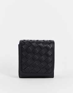 Черная квадратная сумка через плечо из искусственной кожи с плетеным дизайном ASOS DESIGN-Черный цвет