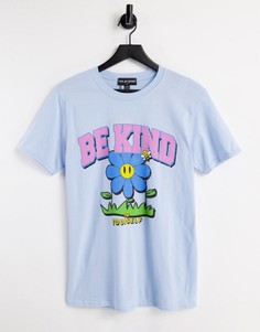 Oversized-футболка с принтом рисунка с надписью "Be Kind" New Girl Order-Голубой