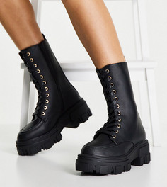 Черные ботинки челси для широкой стопы на массивной подошве Truffle Collection-Черный цвет