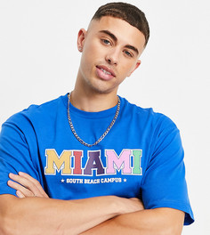 Синяя oversized-футболка с надписью "Miami" Only & Sons – эксклюзивно для ASOS-Голубой
