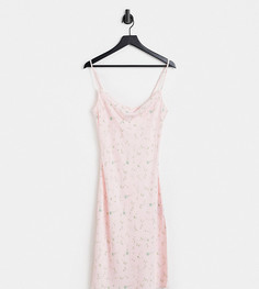 Бледно-розовое платье миди на бретелях с цветочным принтом YAS Petite-Розовый цвет