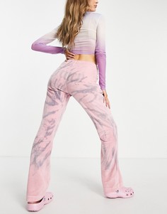 Велюровые брюки розового цвета с эффектом кислотной стирки от комплекта Juicy Couture-Розовый цвет