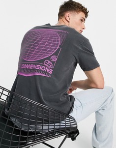 Oversized-футболка выбеленного черного цвета с принтом "Dimensions" спереди и на спине Topman-Черный цвет