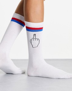 Белые носки с полосками и дизайном в виде руки со средним пальцем Typo-Белый