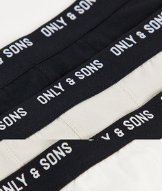Набор из 3 разноцветных боксеров-брифов цвета с черным поясом Only & Sons-Разноцветный