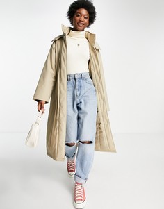 Желтовато-серый утепленный и прорезиненный дождевик ASOS DESIGN-Белый