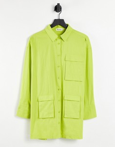Лаймовое платье-рубашка в стиле oversized с карманами карго Public Desire-Зеленый цвет