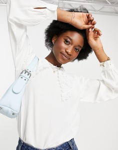 Белая блузка с кружевным воротником JDY-Белый