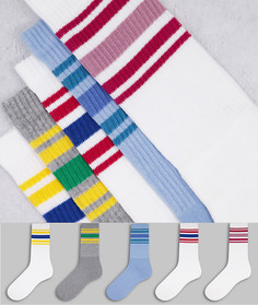 Набор из 5 пар носков с цветными полосками Topman-Разноцветный