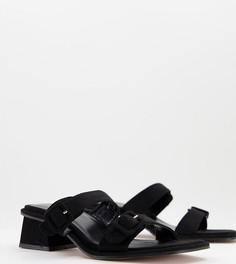 Черные мюли на каблуке с пряжками для широкой стопы ASOS DESIGN Wide Fit Willow-Черный цвет