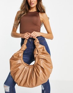 Светло-коричневая круглая сумка-тоут со сборками NA-KD-Коричневый цвет