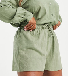 Фактурные пляжные шорты цвета хаки ASOS DESIGN Curve-Зеленый цвет