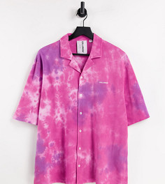 Розовая oversized-рубашка с принтом тай-дай из ткани пике от комплекта COLLUSION Unisex-Розовый цвет