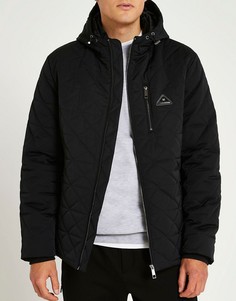 Стеганая куртка с ромбовидным узором и капюшоном черного цвета River Island-Черный цвет