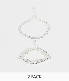 Набор из 2 серебристых браслетов-цепочек с плетением "фигаро" и крупными звеньями ASOS DESIGN-Серебряный