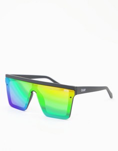 Солнцезащитные очки в стиле унисекс в матовой черной оправе с плоским верхом и радужными поляризованными линзами Quay Pride Hindsight-Черный цвет