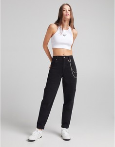 Черные брюки карго с манжетами и цепочкой Bershka-Черный цвет