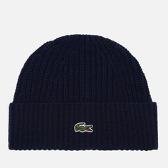 Шапка Lacoste Ribbed Wool Blend Beanie, цвет синий