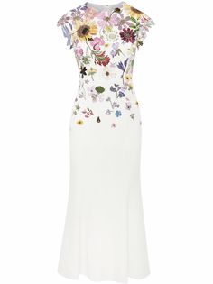 Oscar de la Renta платье миди с цветочной вышивкой