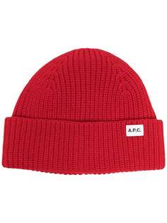 A.P.C. шапка бини в рубчик с логотипом
