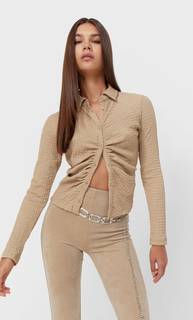 Stradivarius Трикотажная Рубашка Со Сборкой Бежевый S