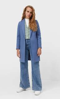 Stradivarius Пальто Из Трикотажной Ткани С Начёсом Синий L