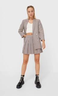 Stradivarius Юбка В Складку Из Клетчатой Ткани Коричневый S