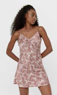 Stradivarius Платье В Бельевом Стиле Со Сборкой Коричневый Xs