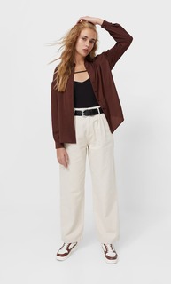 Stradivarius Рубашка Из Сатина Коричневый Xl
