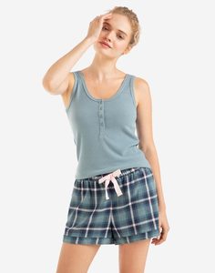 Зелёные пижамные шорты в клетку Gloria Jeans