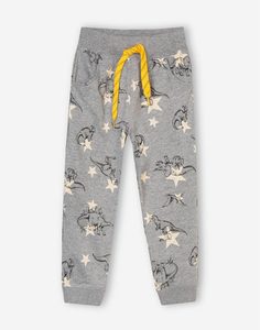 Серые спортивные брюки с динозаврами и звёздочками для мальчика Gloria Jeans