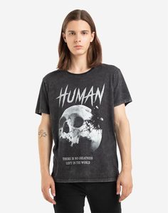 Чёрная футболка с черепом и надписью HUMAN Gloria Jeans