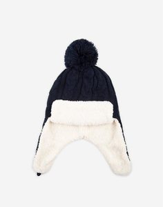Утеплённая шапка-ушанка с помпоном и пуговицей для мальчика Gloria Jeans