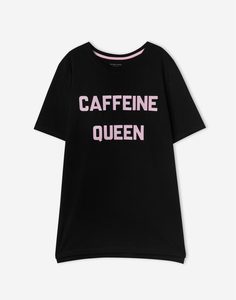 Чёрная ночная сорочка с принтом Caffeine queen Gloria Jeans