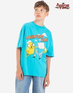 Голубая футболка oversize с принтом Adventure Time для мальчика Gloria Jeans
