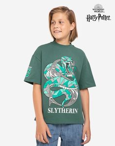 Зелёная футболка с принтом Slytherin для мальчика Gloria Jeans