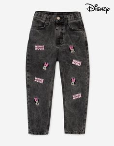 Серые джинсы Mom с вышивкой Disney для девочки Gloria Jeans