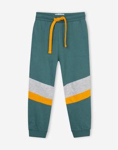 Зелёные спортивные брюки колор-блок для мальчика Gloria Jeans