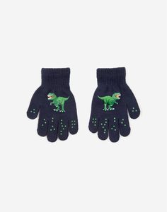 Тёмно-синие перчатки с динозаврами для мальчика Gloria Jeans