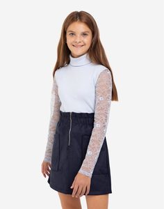 Голубая водолазка с кружевными рукавами для девочки Gloria Jeans