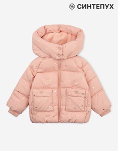 Розовая утеплённая куртка со звёздами для девочки Gloria Jeans