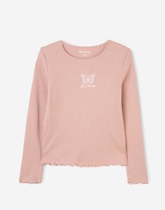 Розовый лонгслив с вышивкой Lets dream для девочки Gloria Jeans