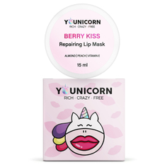 Younicorn, Маска для губ с шиммером Berry Kiss, 15 мл