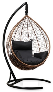 Подвесное кресло-кокон sevilla горячий шоколад с черной подушкой (лаура) коричневый 110x195x110 см. L'aura